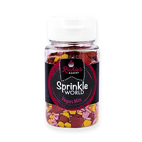RichieŽs Bakery Sprinkle World | Vegas Mix | Zuckerstreudekor | Herzen, Sprinkles, Fünfeck | in den Farben rot, rosa und gelb 65 g von Richie`s Bakery