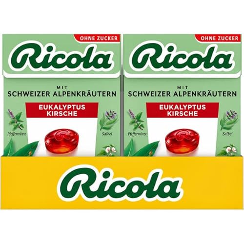 Ricola Eukalyptus Kirsche ohne Zucker Böxli, 20er Pack (20 x 50g) von Ricola AG Baselstrasse 31, 4242 Laufen, Schweiz