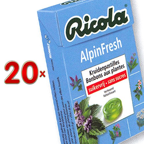 Ricola Alpin Fresh sans sucre 20 x 50g Packung (Schweizer Kräuterbonbons Alpenfrisch ohne Zuckerzusatz) von Ricola AG