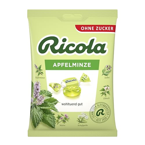 Ricola Apfelminze, 75g Beutel Original Schweizer Kräuter-Bonbons mit 13 Schweizer Alpenkräutern & natürlicher Apfelminze, zuckerfrei, 1 x 75g, vegan Ricola Apfelminze, 75g Beutel Original Schweizer Kräuter-Bonbons mit 13 Schweizer Alpenkräutern & natürlicher Apfelminze, zuckerfrei, 1 x 75g, vegan von Ricola