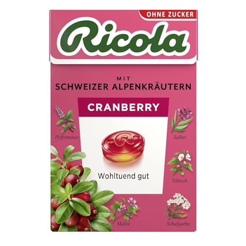 Ricola Cranberry, 50g Böxli Original Schweizer Kräuter-Bonbons mit 13 Alpenkräutern & fruchtig-erfrischender Cranberry, zuckerfrei, 1 x 50g, vegan Ricola Cranberry, 50g Böxli Original Schweizer Kräuter-Bonbons mit 13 Alpenkräutern & fruchtig-erfrischender Cranberry, zuckerfrei, 1 x 50g, vegan von Ricola
