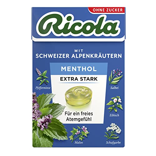 Ricola EXTRA STARK Menthol, 50g Böxli Original Schweizer Kräuter-Bonbons mit 13 Alpenkräutern & natürlichem Menthol, zuckerfrei, 1 x 50g, vegan von Ricola