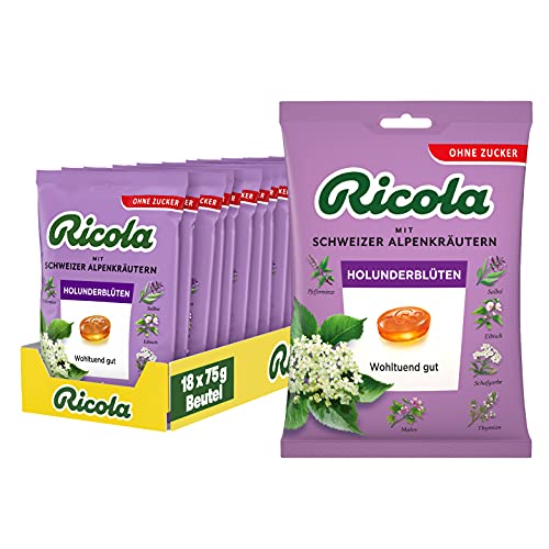 Ricola Holunderblüten, Schweizer Kräuterbonbon, 18 x 75g Beutel, ohne Zucker, Wohltuend und erfrischender Genuss Ricola Holunderblüten, Schweizer Kräuterbonbon, 18 x 75g Beutel, ohne Zucker, Wohltuend und erfrischender Genuss von Ricola