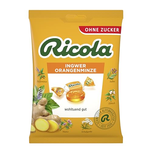 Ricola Ingwer & Orangenminze, 75g Beutel Original Schweizer Kräuter-Bonbons mit 13 Alpenkräutern, zuckerfrei, 1 x 75g, vegan Ricola Ingwer & Orangenminze, 75g Beutel Original Schweizer Kräuter-Bonbons mit 13 Alpenkräutern, zuckerfrei, 1 x 75g, vegan von Ricola