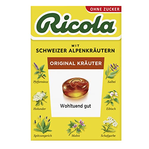 Ricola Original Kräuter, 50g Böxli Original Schweizer Kräuter-Bonbons mit 13 Schweizer Alpenkräutern, zuckerfrei, 1 x 50g, vegan Ricola Original Kräuter, 50g Böxli Original Schweizer Kräuter-Bonbons mit 13 Schweizer Alpenkräutern, zuckerfrei, 1 x 50g, vegan von Ricola