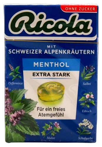 Ricola Menthol Extra Stark mit Schweizer Alpenkräutern Bonbons ohne Zucker, 20er Pack (20 x 50g) von Ricola
