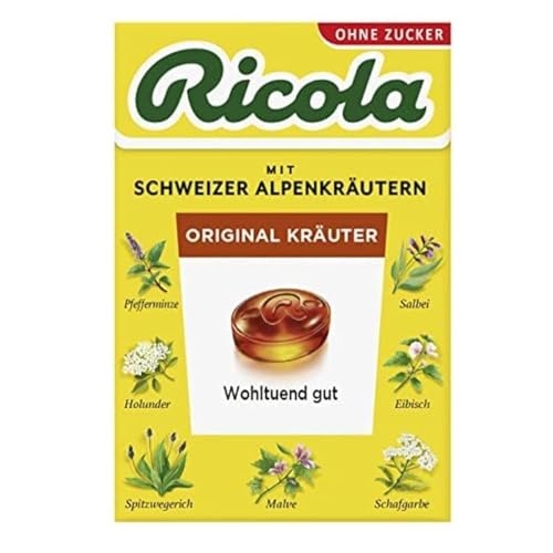 Ricola Original Kräuter, 50g Böxli original Schweizer Kräuter-Bonbons mit 13 Schweizer Alpenkräutern, zuckerfrei, Wohltuend gut, 1 x 50g, vegan von Ricola