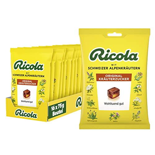 Ricola Original Kräuterzucker, 16 Beutel Original Schweizer Kräuter-Bonbons mit 13 Alpenkräutern & Menthol, Wohltuend gut, 16 x 75g, vegan Ricola Original Kräuterzucker, 16 Beutel Original Schweizer Kräuter-Bonbons mit 13 Alpenkräutern & Menthol, Wohltuend gut, 16 x 75g, vegan von Ricola
