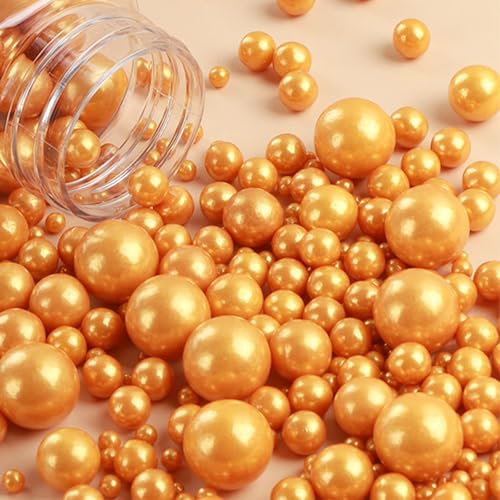 Goldene Zuckerperlen Goldene Essbare Perlen Streusel Tortendeko Zuckerperlen Perlen Essbare Süßigkeiten Perlen Kuchendekoration in Verschiedenen Größen Eiscreme-Toppings Keksdekoration Usw (130g) von Rienan