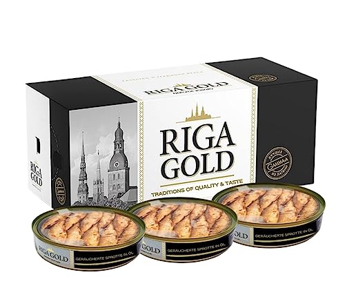 Riga Gold Geräucherte Sprotten in Öl- Verzehrfertige Fischkonserven – Konserven und eingelegte Produkte für schnelle Mahlzeiten und Beilagen -12x120g Riga Gold Geräucherte Sprotten in Öl- Verzehrfertige Fischkonserven – Konserven und eingelegte Produkte für schnelle Mahlzeiten und Beilagen -12x120g von RIGA GOLD