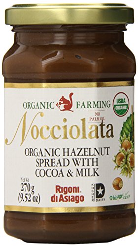 Rigoni Di Asiago Nocciolata Organic Hazelnut Spread, Cocoa and Milk, 9.52 Ounce Jar (Pack of 6)