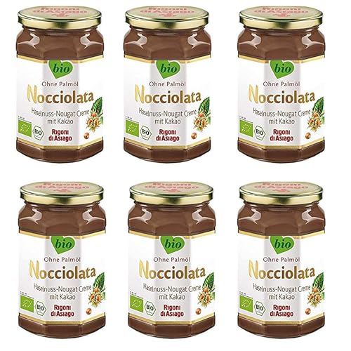 Rigoni di Asiago - Nocciolata - 6x 250g, Nuss Nougat Creme, Haselnusscreme ohne Palmöl, Nuss Nougat Creme ohne Palmöl, Leckerer Brotaufstrich von Rigoni di Asiago