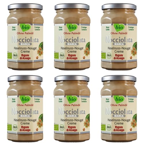 Rigoni di Asiago Nocciolata - Bianca, 6x 250g, weiße Schokolade, Haselnusscreme ohne Palmöl, Nuss Nougat Creme ohne Palmöl, Leckerer Brotaufstrich von Rigoni di Asiago