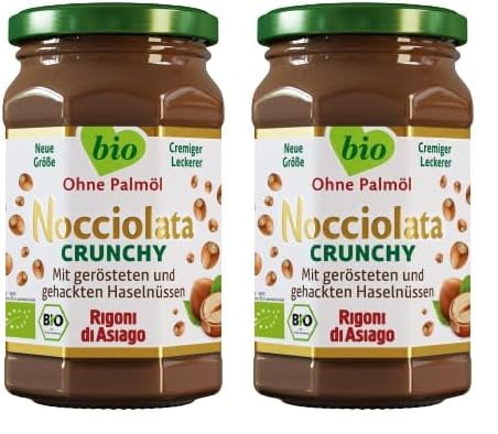 Rigoni di Asiago Nocciolata - Crunchy, 1x 250g, Haselnusscreme ohne Palmöl, Nuss Nougat Creme ohne Palmöl, Leckerer Brotaufstrich (Packung mit 2) von Rigoni di Asiago