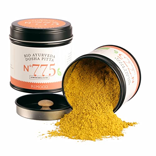 Ayurveda Dosha Pitta N°775 - Bio Gewürzmischung ideal für den Pitta Typ, in edler Gewürzdose mit doppeltem Aromadeckel, Inhalt: 55g von Rimoco