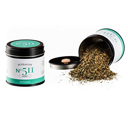Bio Estragon N°511 - gerebelt, anisartig, erfrischend & würzig, in eleganter Gewürzdose mit doppeltem Aromadeckel, Inhalt: 20g Bio Estragon N°511 - gerebelt, anisartig, erfrischend & würzig, in eleganter Gewürzdose mit doppeltem Aromadeckel, Inhalt: 20g von Rimoco