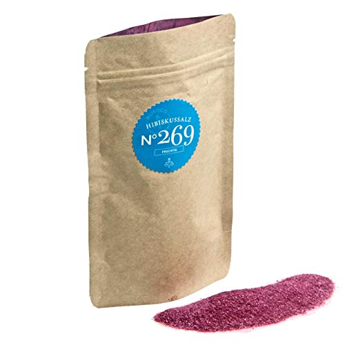 Rimoco N°269 Bio Hibiskus Meersalz - feinsäuerliche & purpurfarbene Hibiskus Salz Flocken, ideal für Gemüse oder Fisch | Bio Anbau (DE-ÖKO-007) | Inhalt: 500g in Kraftpapier Zip-Beuel von Rimoco