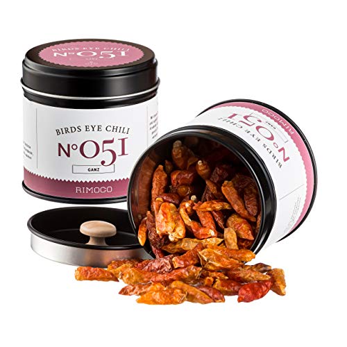 Rimoco N°051 Bio Birds Eye Chili (Vogelaugenchili) - ganze und getrocknete Birds Eye Chillischoten, auch bekannt als Peperoncini | Bio Anbau (DE-ÖKO-007) | 20g in eleganter Gewürzdose mit Aromadeckel Rimoco N°051 Bio Birds Eye Chili (Vogelaugenchili) - ganze und getrocknete Birds Eye Chillischoten, auch bekannt als Peperoncini | Bio Anbau (DE-ÖKO-007) | 20g in eleganter Gewürzdose mit Aromadeckel von Rimoco