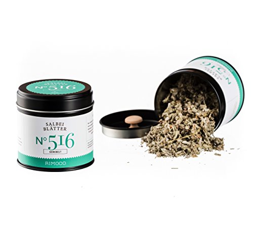 Bio Salbeiblätter N°516 - gerebelt, kräftig & aromatisch, in eleganter Gewürzdose mit doppeltem Aromadeckel, Inhalt: 20g Bio Salbeiblätter N°516 - gerebelt, kräftig & aromatisch, in eleganter Gewürzdose mit doppeltem Aromadeckel, Inhalt: 20g von Rimoco