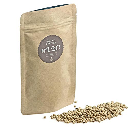 Rimoco N°120 Bio Geräucherter Weißer Pfeffer - ganze Pfefferkörner, hocharomatischer weißer Pfeffer aus Malaysia | 1000g in Kraftpapier Zip-Beutel von Rimoco
