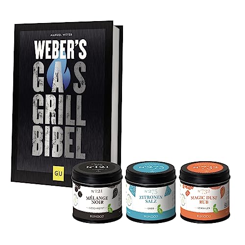 Rimoco Geschenkset Weber's Gasgrillbibel + Bio Grill Gewürze Set - das ultimative Geschenk für Männer - Weber Grillbibel, 3x leckere Grillgewürze und 3x Rezeptkarten von Rimoco