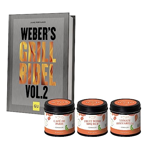 Rimoco Geschenkset Weber's Grillbibel Vol. 2 + Bio Grill Gewürze Set - das ultimative Geschenk für Männer - Weber Grillbibel Vol. 2, 3x leckere Grillgewürze und 3x Rezeptkarten von Rimoco