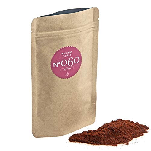 Rimoco N°060 Chili Ancho (Poblano) Pulver - Mildes Chili Pulver mit geringer Schärfe | Chilipulver mit leicht schokoladigem und rauchigem Aroma | 1000g in Kraftpapier Zip Frische-Beutel von Rimoco