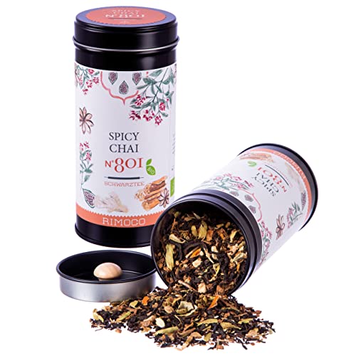 Rimoco N°801 Bio Tee 'Spicy Chai' - Indischer Gewürztee nach authentisch, traditioneller Rezeptur | kräftig, süß, würzig, scharf | Bio Anbau (DE-ÖKO-007) | 120g in eleganter Teedose mit Aromadeckel von Rimoco