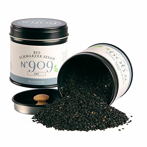 Rimoco N°909 Bio Schwarzer Sesam Samen ganz - mit nussigem Aroma, typisch für orientalische-, asiatische- und indische Küche| Bio Anbau (DE-ÖKO-007) | 75g in eleganter Gewürzdose mit Aromadeckel von Rimoco