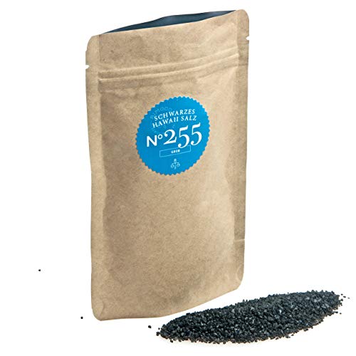 Rimoco N°255 Schwarzes Hawaii Salz grobkörnig - Hawaiian Black Lava Sea Salt, mittelgrobe Salzkristalle veredelt mit hochreiner medizinischer Aktivkohle | 1000g in Kraftpapier Zip-Beuel von Rimoco