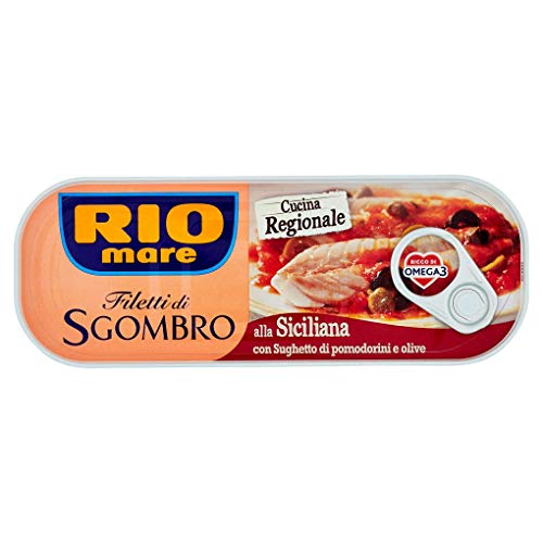 3x Rio Mare Filetti di Sgombro alla Siciliana Makrelenfilets mit Tomaten-Oliven-Sauce 120g reich an Omega 3 von Rio Mare