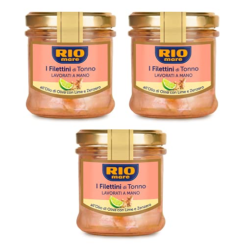 3x Rio Mare Filetti di Tonno all'Olio di Oliva Lime e Zenzero Thunfischfilets in Olivenöl Limette und Ingwer 130g von Rio Mare