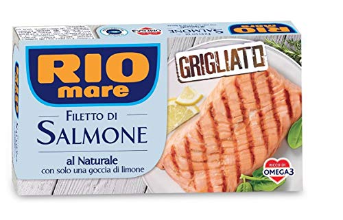 3x Rio Mare Filetto di Salmone Grigliato al Naturale con una goccia di limone Gegrilltes Lachsfilet mit einem Tropfen Zitrone 125g reich an Omega 3 von Rio Mare