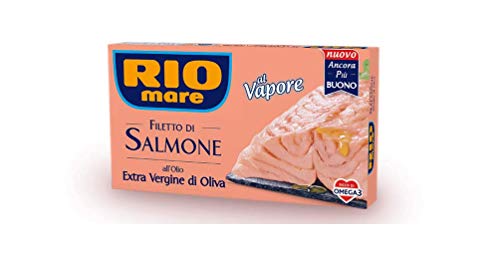 3x Rio Mare Filetto di Salmone cotto al vapore all'Olio Extra Vergine di Oliva Gedämpftes Lachsfilet mit nativem Olivenöl extra 125g reich an Omega 3 von Rio Mare