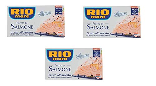 3x Rio Mare Salmone Affumicato Lachsfilet In Olivenöl mit Pfeffer geräuchert 125g 3x Rio Mare Salmone Affumicato Lachsfilet In Olivenöl mit Pfeffer geräuchert 125g von Rio Mare