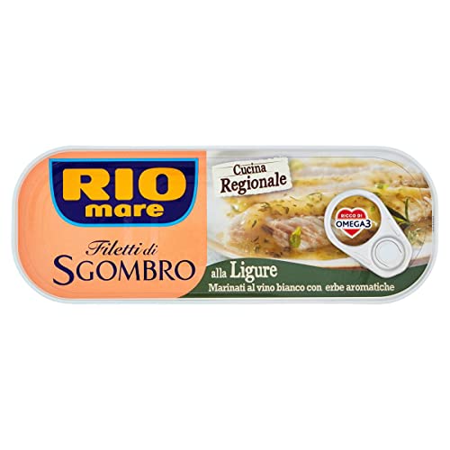 6x Rio Mare Filetti di Sgombro alla Ligure Makrelenfilets in Weißwein mariniert mit aromatischen Kräutern 120g reich an Omega 3 6x Rio Mare Filetti di Sgombro alla Ligure Makrelenfilets in Weißwein mariniert mit aromatischen Kräutern 120g reich an Omega 3 von Rio Mare
