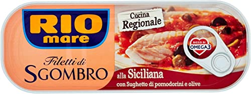 6x Rio Mare Filetti di Sgombro alla Siciliana Makrelenfilets mit Tomaten-Oliven-Sauce 120g reich an Omega 3 von Rio Mare