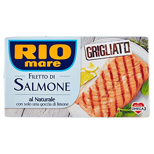 6x Rio Mare Filetto di Salmone Grigliato al Naturale con una goccia di limone Gegrilltes Lachsfilet mit einem Tropfen Zitrone 125g reich an Omega 3 von Rio Mare