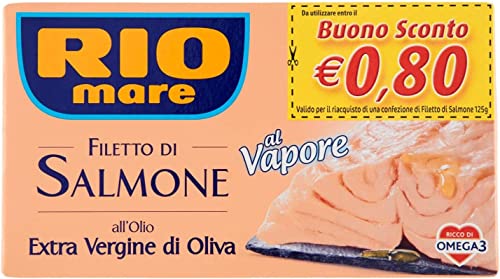 6x Rio Mare Filetto di Salmone cotto al vapore all'Olio Extra Vergine di Oliva Gedämpftes Lachsfilet mit nativem Olivenöl extra 125g reich an Omega 3 6x Rio Mare Filetto di Salmone cotto al vapore all'Olio Extra Vergine di Oliva Gedämpftes Lachsfilet mit nativem Olivenöl extra 125g reich an Omega 3 von Rio Mare