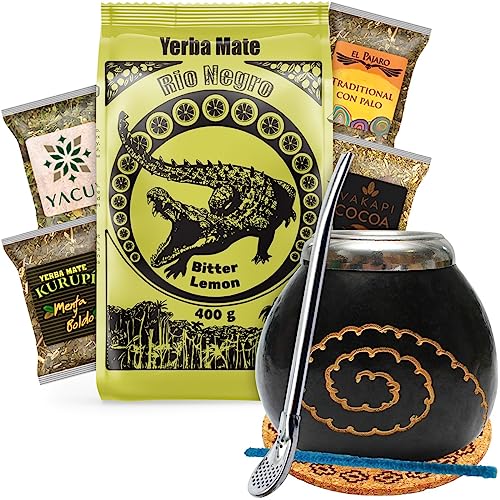 Yerba Mate-Tee Kalebasse Set | Mate Tee Rio Negro Bitter Lemon mit Zitronengrass 400g | Mate-Tee becher Kalebasse Caracas Schwarz Natürlich tee tasse | Yerba mate-tee 4x25g mit krauter und frucht Yerba Mate-Tee Kalebasse Set | Mate Tee Rio Negro Bitter Lemon mit Zitronengrass 400g | Mate-Tee becher Kalebasse Caracas Schwarz Natürlich tee tasse | Yerba mate-tee 4x25g mit krauter und frucht von Rio Negro