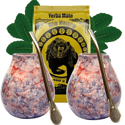 Yerba Mate-Tee Set FOR TWO Rio Negro 400g ● Argentinischer Yerba Mate ● Keramik mate becher Caleidoscope 350ml ● Keramik mate Kalebasse ● Edelstahl Trinkhalm Bombilla 19cm Yerba Mate-Tee Set FOR TWO Rio Negro 400g ● Argentinischer Yerba Mate ● Keramik mate becher Caleidoscope 350ml ● Keramik mate Kalebasse ● Edelstahl Trinkhalm Bombilla 19cm von Rio Negro