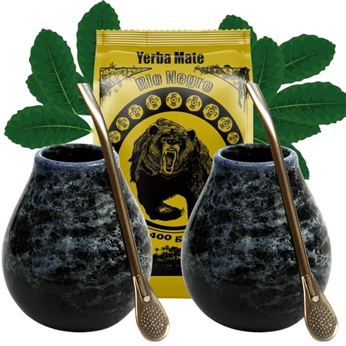 Yerba Mate-Tee Set FOR TWO Rio Negro 400g ● Argentinischer Yerba Mate ● Keramik mate becher Marmol 350ml ● Keramik mate Kalebasse ● Edelstahl Trinkhalm Bombilla 19cm Yerba Mate-Tee Set FOR TWO Rio Negro 400g ● Argentinischer Yerba Mate ● Keramik mate becher Marmol 350ml ● Keramik mate Kalebasse ● Edelstahl Trinkhalm Bombilla 19cm von Rio Negro