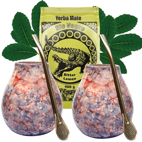 Yerba Mate-Tee Set FOR TWO Rio Negro Bitter Lemon 400g ● Argentinischer Yerba Mate mit Zitrone● Keramik mate becher Caleidoscope 350ml ● Keramik mate Kalebasse ● Edelstahl Trinkhalm Bombilla 19cm Yerba Mate-Tee Set FOR TWO Rio Negro Bitter Lemon 400g ● Argentinischer Yerba Mate mit Zitrone● Keramik mate becher Caleidoscope 350ml ● Keramik mate Kalebasse ● Edelstahl Trinkhalm Bombilla 19cm von Rio Negro
