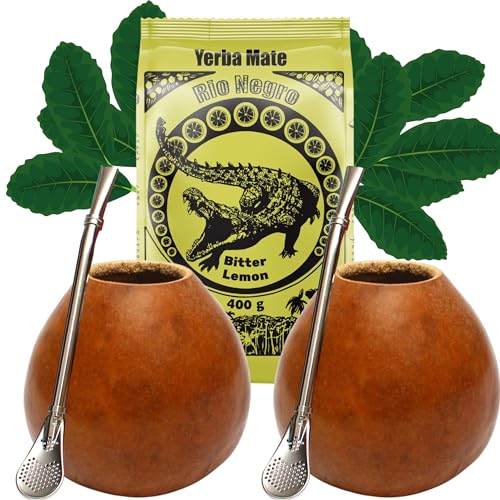 Yerba Mate-Tee Set FOR TWO Rio Negro Bitter Lemon 400g ● Argentinischer Yerba Mate mit Zitrone ● Natürliche Mate-Kalebasse Pumpkin ● Edelstahl Trinkhalm Bombilla 15cm Yerba Mate-Tee Set FOR TWO Rio Negro Bitter Lemon 400g ● Argentinischer Yerba Mate mit Zitrone ● Natürliche Mate-Kalebasse Pumpkin ● Edelstahl Trinkhalm Bombilla 15cm von Rio Negro