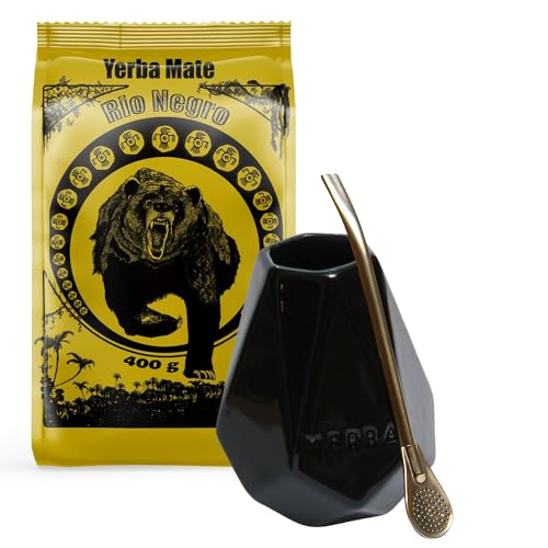 Yerba Mate-Tee Set mit Yerba Mate Rio Negro 400g ● Argentinien Yerba Mate Tee ● Keramik mate kalebasse tee tasse Cristal Schwarz 350ml ● Edelstahl Trinkhalm Bombilla 19cm Yerba Mate-Tee Set mit Yerba Mate Rio Negro 400g ● Argentinien Yerba Mate Tee ● Keramik mate kalebasse tee tasse Cristal Schwarz 350ml ● Edelstahl Trinkhalm Bombilla 19cm von Rio Negro