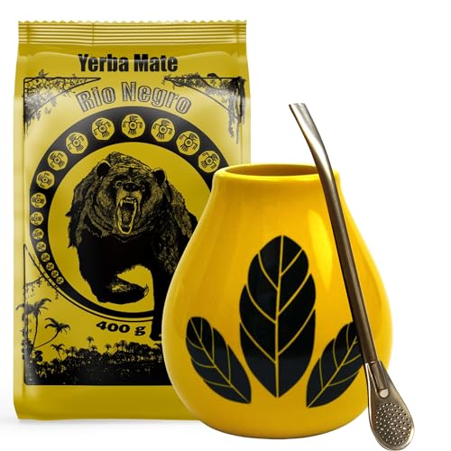 Yerba Mate-Tee Set mit Yerba Mate Rio Negro 400g ● Argentinien Yerba Mate Tee ● Keramik mate kalebasse tee tasse Hoja Gelb 350ml ● Edelstahl Trinkhalm Bombilla 19cm Yerba Mate-Tee Set mit Yerba Mate Rio Negro 400g ● Argentinien Yerba Mate Tee ● Keramik mate kalebasse tee tasse Hoja Gelb 350ml ● Edelstahl Trinkhalm Bombilla 19cm von Rio Negro