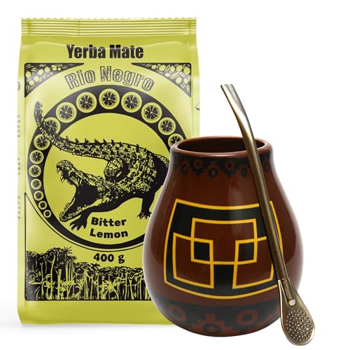 Yerba Mate-Tee Set mit Yerba Mate Rio Negro Bitter Lemon 400g ● Argentinien Yerba Mate Tee mit Zitrone ● Keramik mate tee tasse Peru 350ml ● Edelstahl Trinkhalm Bombilla 19cm Yerba Mate-Tee Set mit Yerba Mate Rio Negro Bitter Lemon 400g ● Argentinien Yerba Mate Tee mit Zitrone ● Keramik mate tee tasse Peru 350ml ● Edelstahl Trinkhalm Bombilla 19cm von Rio Negro