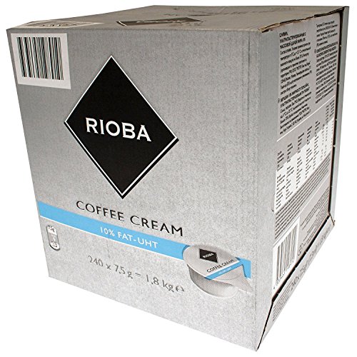 Rioba Coffee Cream, Kaffeesahne 10% Fett, ultrahocherhitzt, 240 Stück, je Stück 7.5 g, 1.8 kg Rioba Coffee Cream, Kaffeesahne 10% Fett, ultrahocherhitzt, 240 Stück, je Stück 7.5 g, 1.8 kg von Rioba