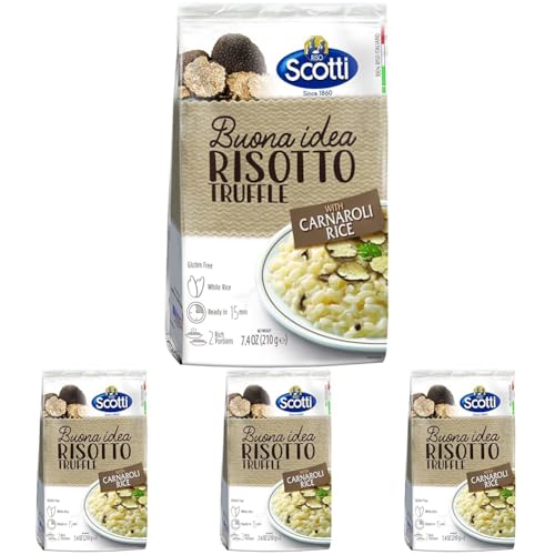 Riso Scotti - 210g Risotto Tartufo - Risottoreis die Nr. 1 in Italien - Risotto Reissorte für vielfältige Genusserlebnisse – Risotto Milanese – Die edle Variante mit Trüffel (Packung mit 4) von Riso Scotti