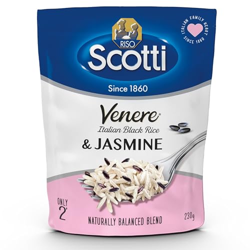 Riso Scotti Venere & Jasmin Express Reis (6x 230g) | Schwarzer Vollkornreis mit Jasminreis | Instant-Reis mit feinem Duft & Geschmack | Fertig in 2 Min von Riso Scotti